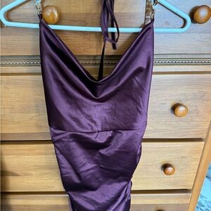 Elegant Purple Satin Halter Dress